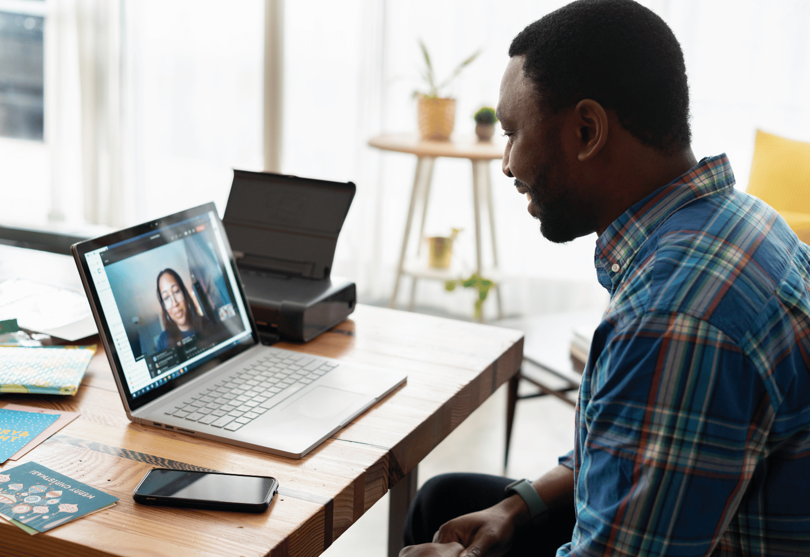 Sales professional talking with customer face-to-face