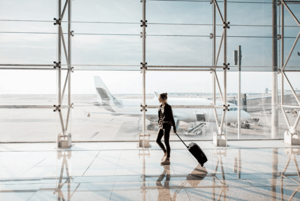 Single salesperson walking in airport