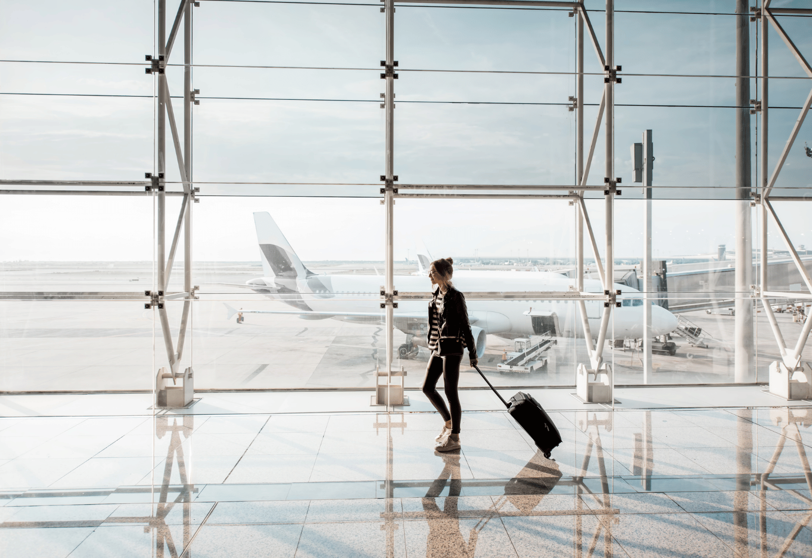 Single salesperson walking in airport