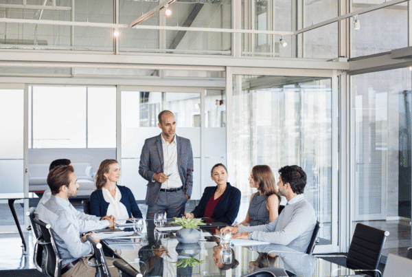 Businesspeople meeting in contemporary Dubai office