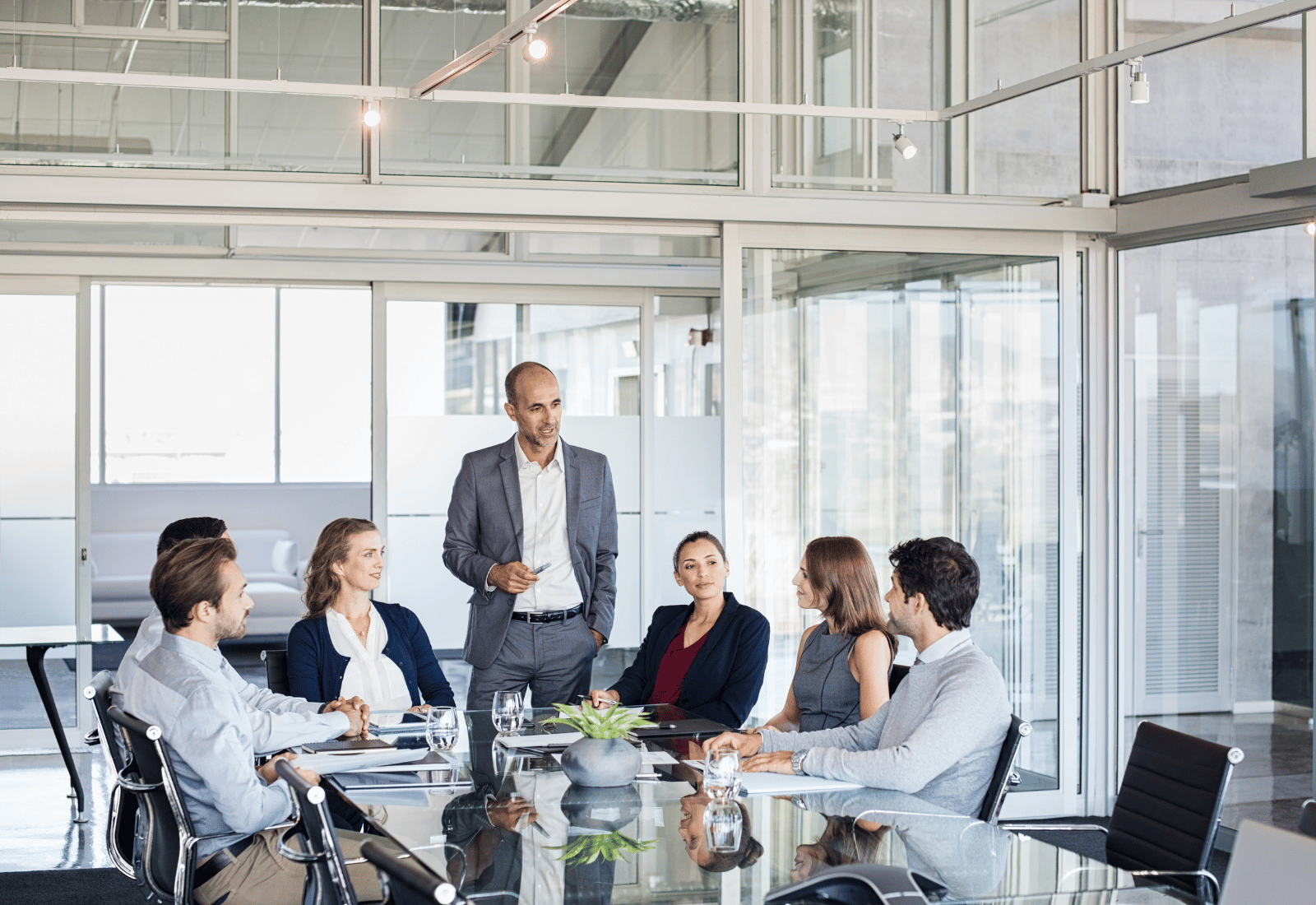 Businesspeople meeting in contemporary Dubai office